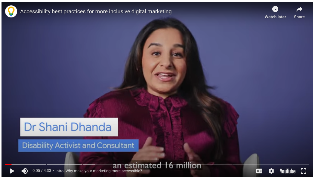 Screenshot of video of Inclusive Marketing featuring Dr Shani Dhanda